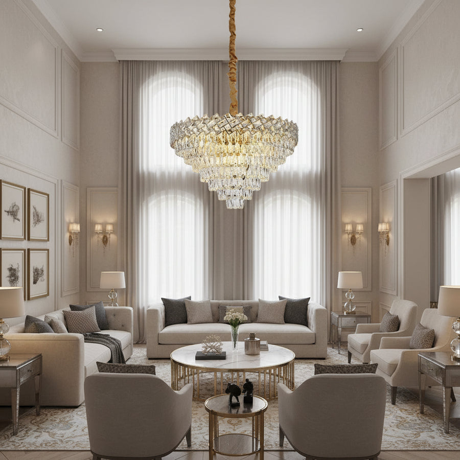 Candelabru Cristal WINDSOR Supremo 10xE14, Diametru 80cm, Auriu Lucios, Inaltime Reglabila Candelabre Cristal Default Title Alessandro Design
