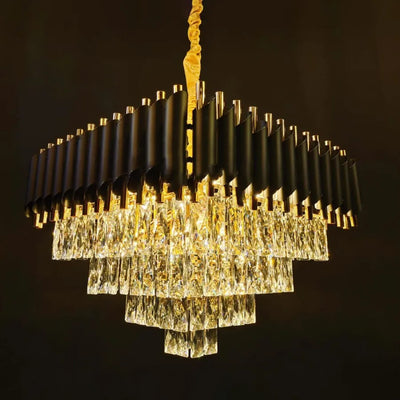 Krištáľový luster VERSAILLES Eleganza 7x E14, priemer 49 cm, lesklá zlatá a čierna, nastaviteľná výška