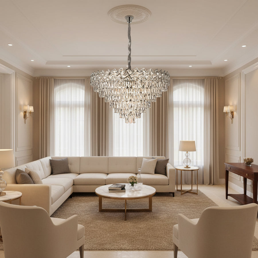 Candelabru Cristal WINDSOR Supremo 10xE14, Diametru 80cm, Crom Lucios, Inaltime Reglabila Candelabre Cristal Default Title Alessandro Design