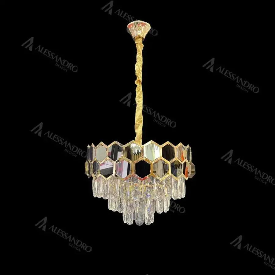 Candelabru Cristal Melih 5x E27 Diametru 40cm Auriu Negru Candelabre Cristal Default Title Alessandro Design