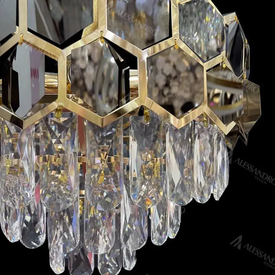 Candelabru Cristal Melih 5x E27 Diametru 40cm Auriu Negru Candelabre Cristal Default Title Alessandro Design