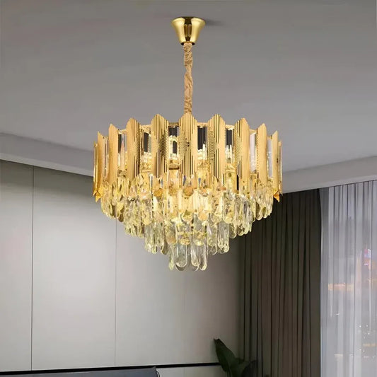Candelabru Cristal BUCKINGHAM Eleganza 8x E14, Diametru 49cm, Auriu Lucios, Inaltime Reglabila Candelabre Cristal Default Title Alessandro Design