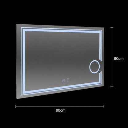 Obdĺžnikové LED zrkadlo, 80x60cm, CANTO Touch, Demister System, Stmievateľné