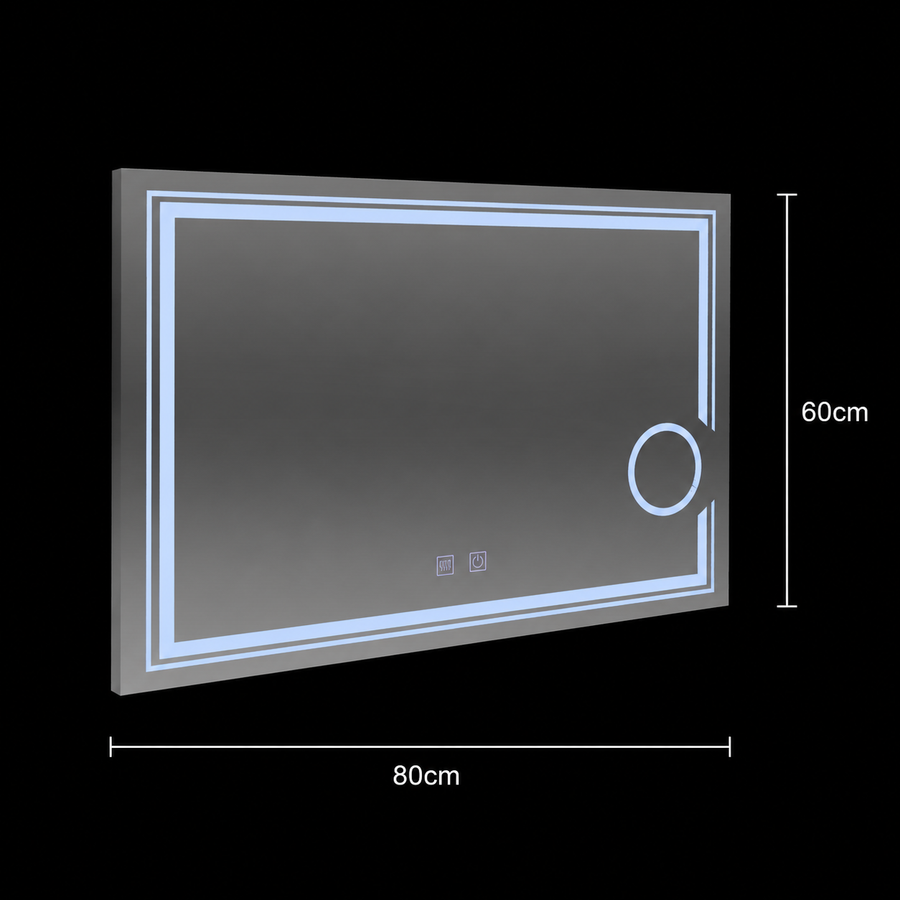 Obdĺžnikové LED zrkadlo, 80x60cm, CANTO Touch, Demister System, Stmievateľné