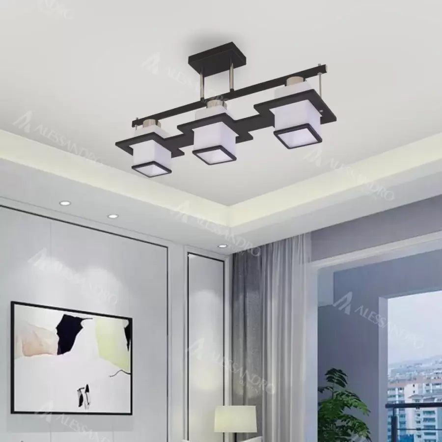 Lustra Clasica Aramis cu Lemn Abajur Patrat 3x E27 Gri Negru Lustre Clasice Default Title Alessandro Design
