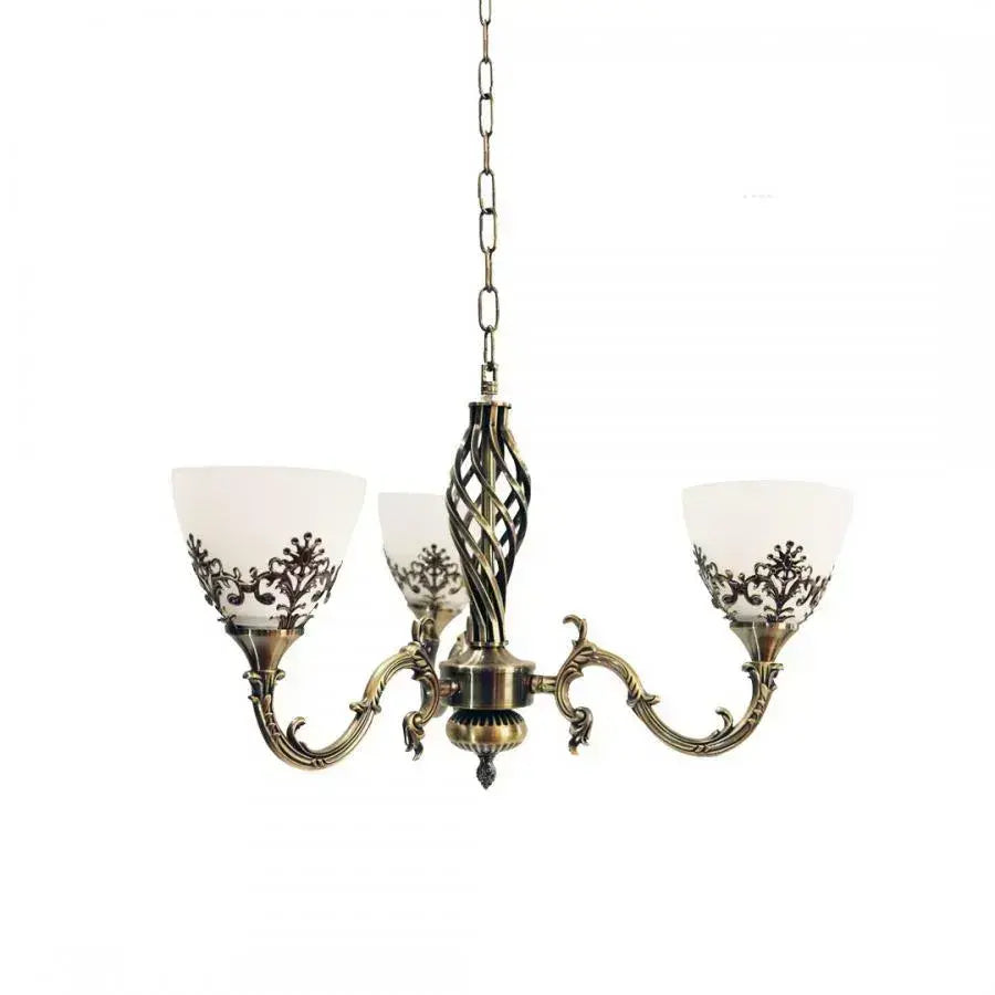 VINTAGE Luster, Kyvadlový typ s ramenami, COTTAGE, Kruhový, 3xE27, Sklo a kov, Bronz Klasické lustre Predvolený názov Alessandro Design