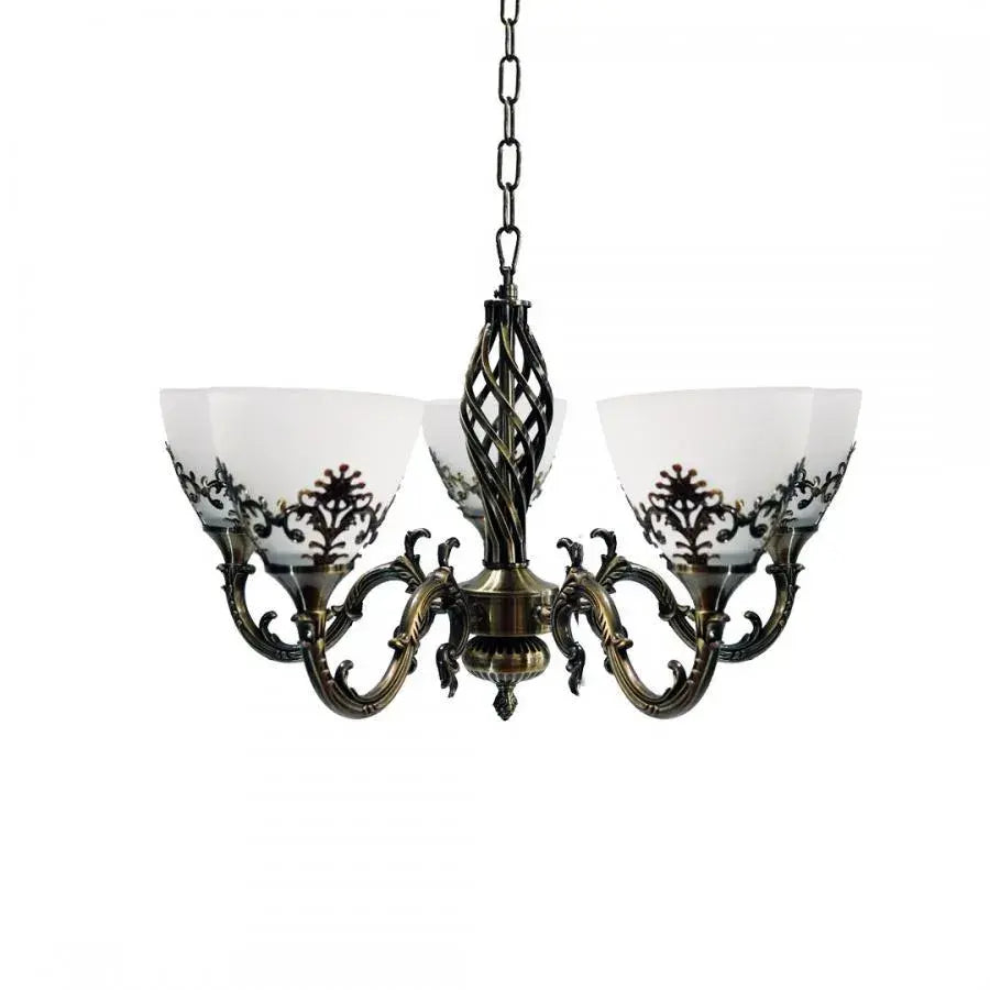 Rustikálny luster COTTAGE, 5XE27, starožitný bronz, kov a sklo Classic Candelabra Predvolený názov Alessandro Design