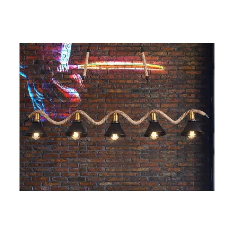 Lanový luster, 5*E27, hnedý, kov a strunové vintage lustre Predvolený názov Alessandro Design