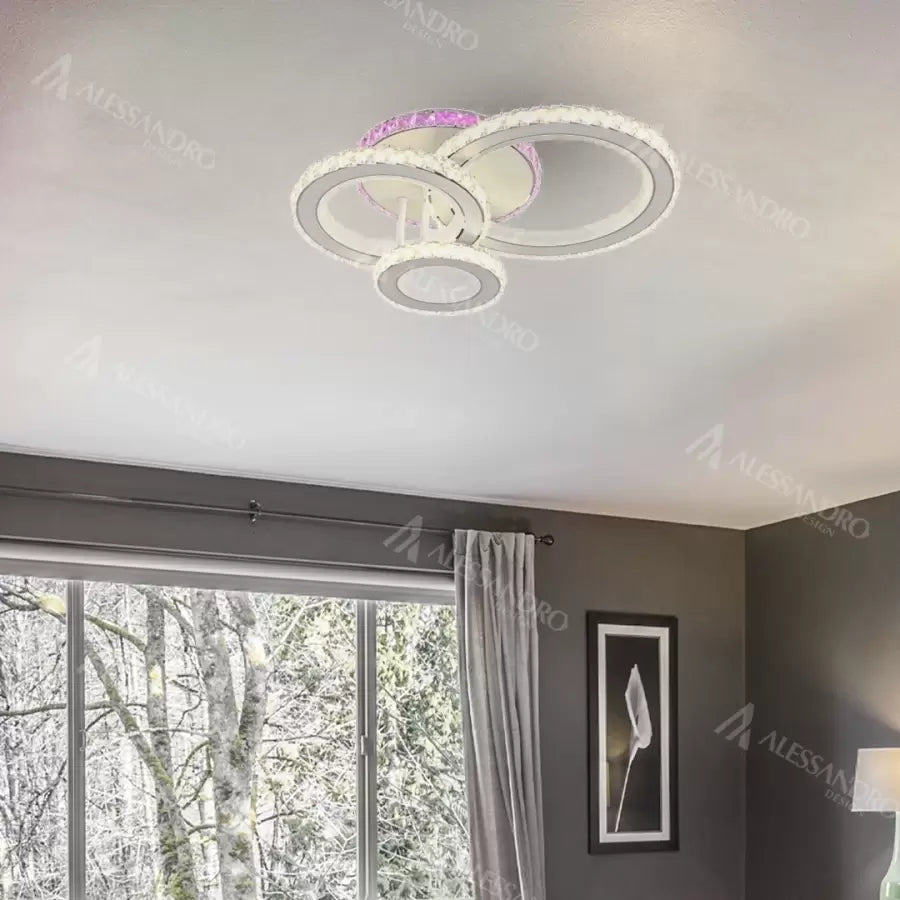 Lustra LED cu telecomanda si cristal LEOCADIA RGB 134W, 3 Cercuri, lumina Rece/Calda/Neutra, Dimabila, Alb Lustre LED Cristal Default Title Alessandro Design