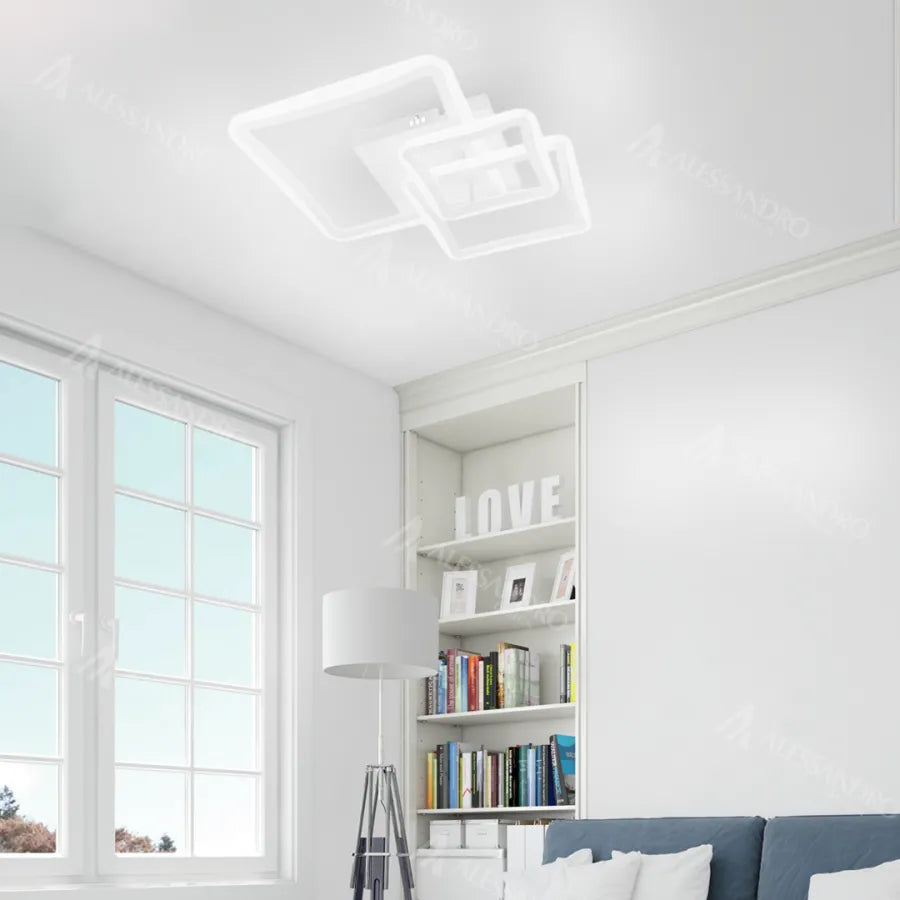 LED luster s diaľkovým ovládaním FARYDA 120W, 3 štvorce, studené/teplé/neutrálne svetlo, stmievateľné, biela