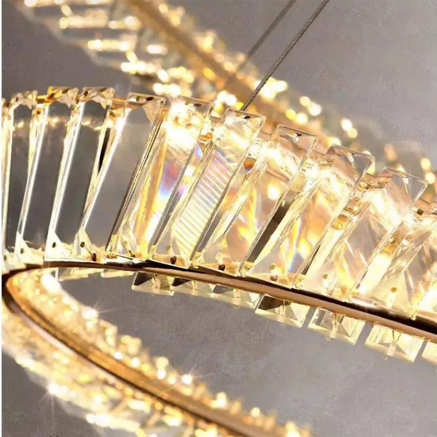 Lustra LED suspendata cu telecomanda si cristal CAIRO 98W, 2 Cercuri, lumina Rece/Calda/Neutra, Dimabila, Auriu Lucios, Inaltime Reglabila Lustre LED Cristal Default Title Alessandro Design