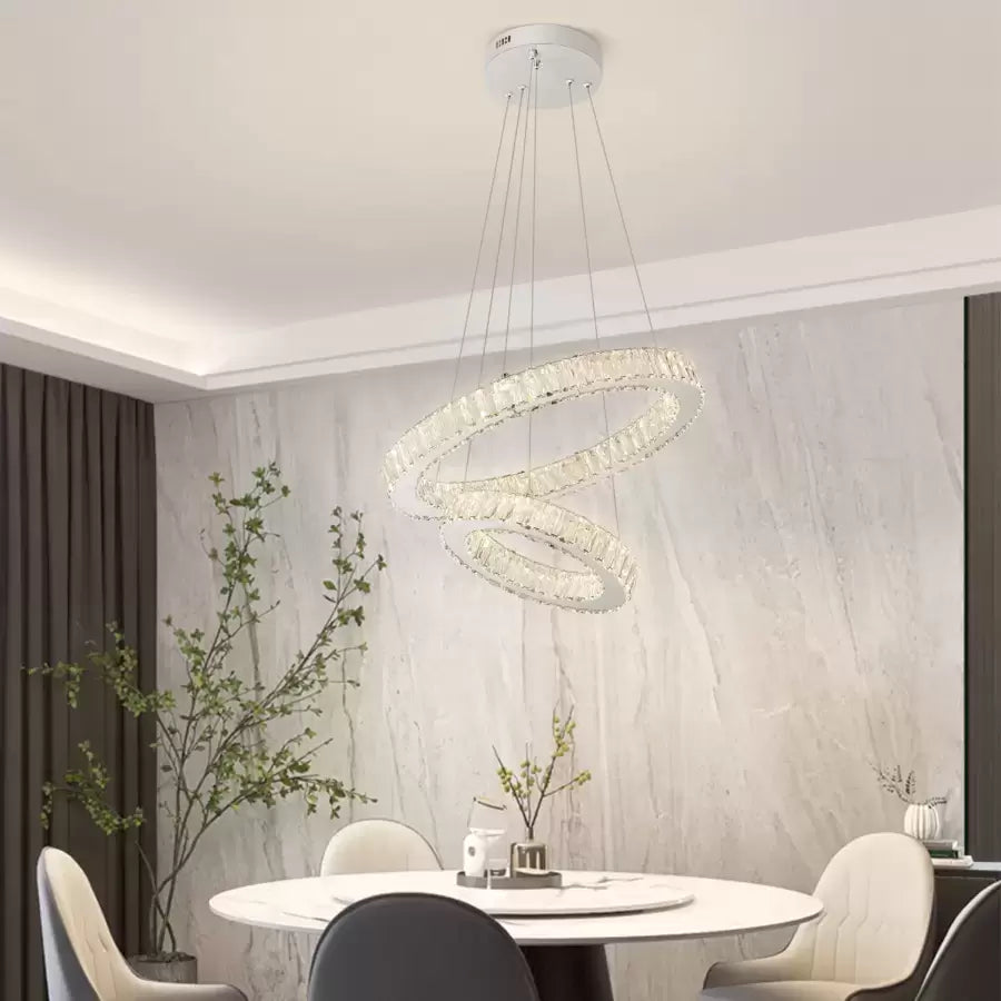 Lustra LED suspendata cu telecomanda si cristal CANAAN 80W, 2 Cercuri, lumina Rece/Calda/Neutra, Dimabila, Crom Lucios, Inaltime Reglabila Lustre Moderne Default Title Alessandro Design