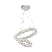 Lustra LED suspendata cu telecomanda si cristal CANAAN 80W, 2 Cercuri, lumina Rece/Calda/Neutra, Dimabila, Crom Lucios, Inaltime Reglabila Lustre Moderne Default Title Alessandro Design