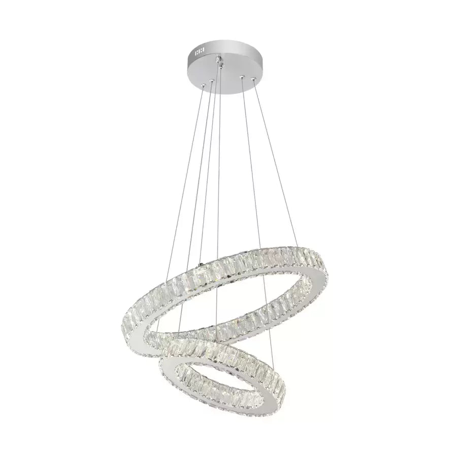 Lustra LED suspendata cu telecomanda si cristal CANAAN 80W, 2 Cercuri, lumina Rece/Calda/Neutra, Dimabila, Crom Lucios, Inaltime Reglabila Lustre Moderne Default Title Alessandro Design