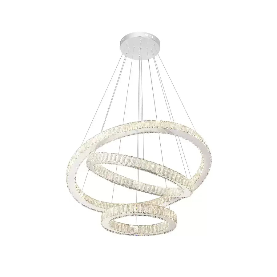 Lustra LED suspendata cu telecomanda si cristal CAYDEN 200W, 3 Cercuri, lumina Rece/Calda/Neutra, Dimabila, Crom Lucios, Inaltime Reglabila Lustra LED Default Title Alessandro Design