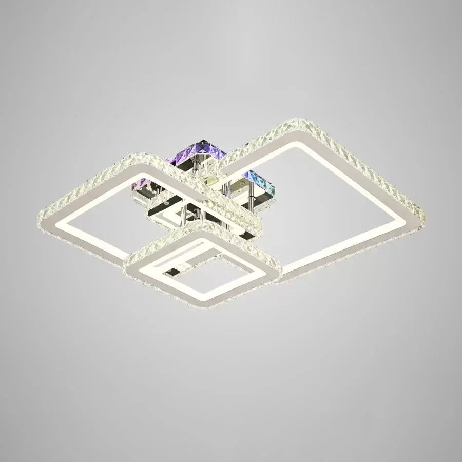 Lustra LED cu telecomanda si cristal JUSTIN RGB 106W, 3 Patrate, lumina Rece/Calda/Neutra, Dimabila, Crom Lucios Lustre LED Cristal Default Title Alessandro Design