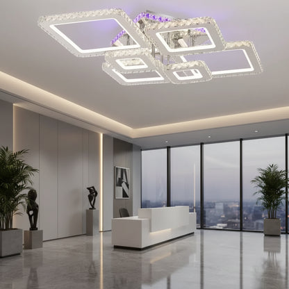 LED luster s diaľkovým ovládaním a krištáľom NOVA RHOMBA RGB 168W, 6 štvorcových, studené/teplé/neutrálne svetlo, stmievateľné, lesklé chrómové LED lustre a kryštály Predvolený názov Alessandro Design