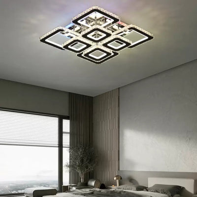 LED luster s diaľkovým ovládaním a kryštálom QUADRIA SUPREMO RGB 168W, 8 štvorcových, studené/teplé/neutrálne svetlo, stmievateľné, lesklý chróm