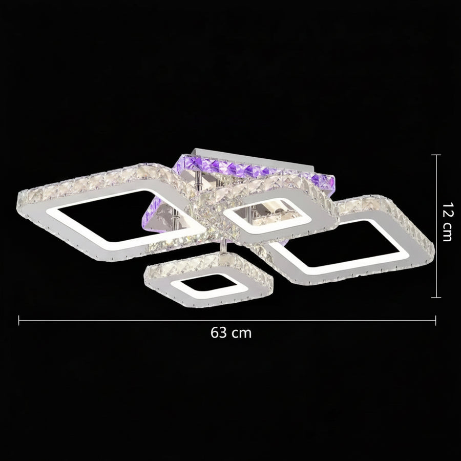 Lustra LED cu telecomanda si cristal NOVA RHOMBA RGB 95W, 4 Patrate, lumina Rece/Calda/Neutra, Dimabila, Crom Lucios Lustre LED & Cristale Default Title Alessandro Design