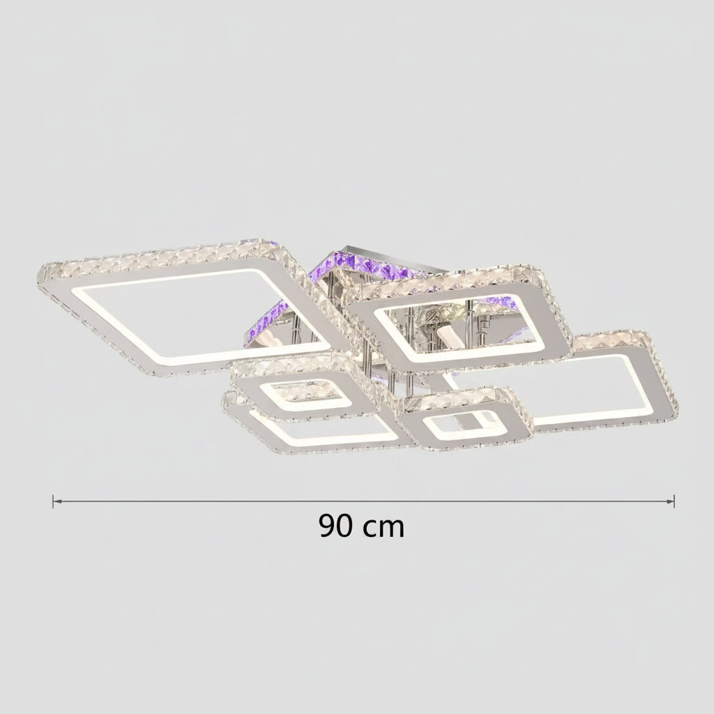 LED luster s diaľkovým ovládaním a krištáľom NOVA RHOMBA RGB 168W, 6 štvorcových, studené/teplé/neutrálne svetlo, stmievateľné, lesklé chrómové LED lustre a kryštály Predvolený názov Alessandro Design