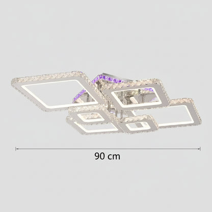 LED luster s diaľkovým ovládaním a krištáľom NOVA RHOMBA RGB 168W, 6 štvorcových, studené/teplé/neutrálne svetlo, stmievateľné, lesklé chrómové LED lustre a kryštály Predvolený názov Alessandro Design