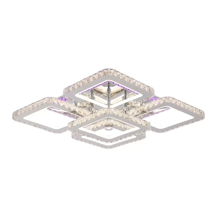 Lustra LED cu telecomanda cu cristal QUADRIA SUPREMO RGB, 143W, 5 Patrate, lumina Rece/Calda/Neutra, Dimabila, Crom Lucios Lustre LED cu Telecomanda Default Title Alessandro Design