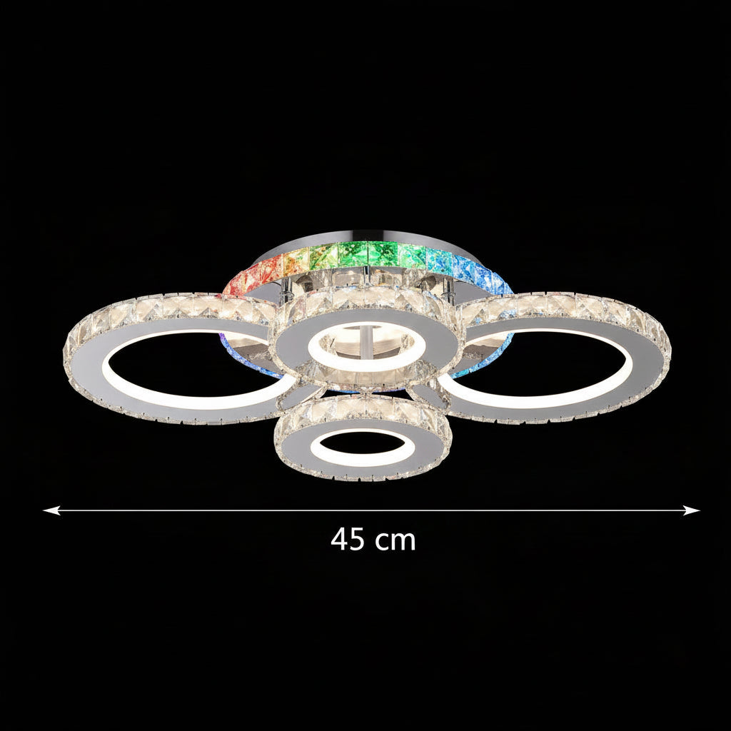 Lustra LED cu telecomanda si cristal NOVA ROTONDA RGB 82W, 4 Cercuri, lumina Rece/Calda/Neutra, Dimabila, Crom Lustre LED & Cristale Default Title Alessandro Design