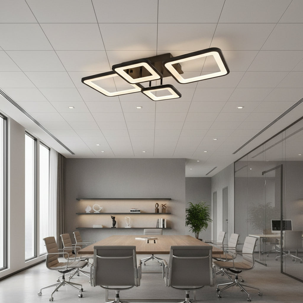 Lustra LED cu telecomanda MUGE 112W, 4 Patrate, lumina Rece/Calda/Neutra, Dimabila, Negru Lustre LED cu Telecomanda Default Title Alessandro Design