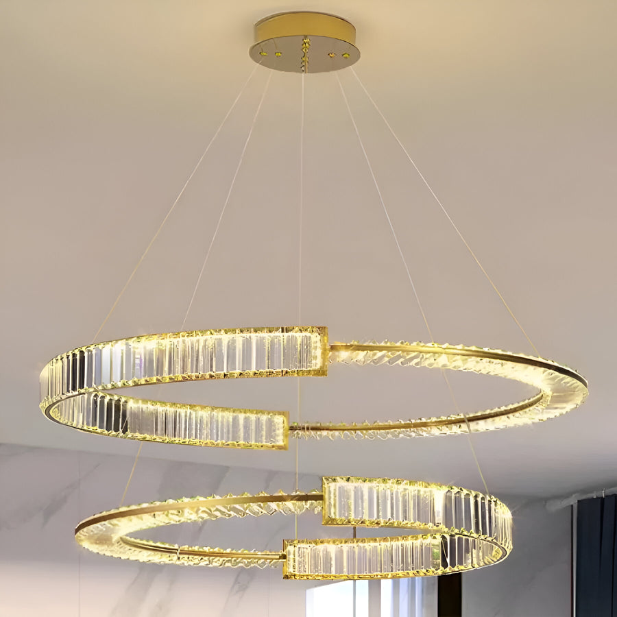 Lustra LED suspendata cu cristal PRISM REGAL 117W, 2 Cercuri, lumina Rece/Calda/Neutra, Dimabila, Auriu, Inaltime Reglabila Lustre LED Cristal Default Title Alessandro Design