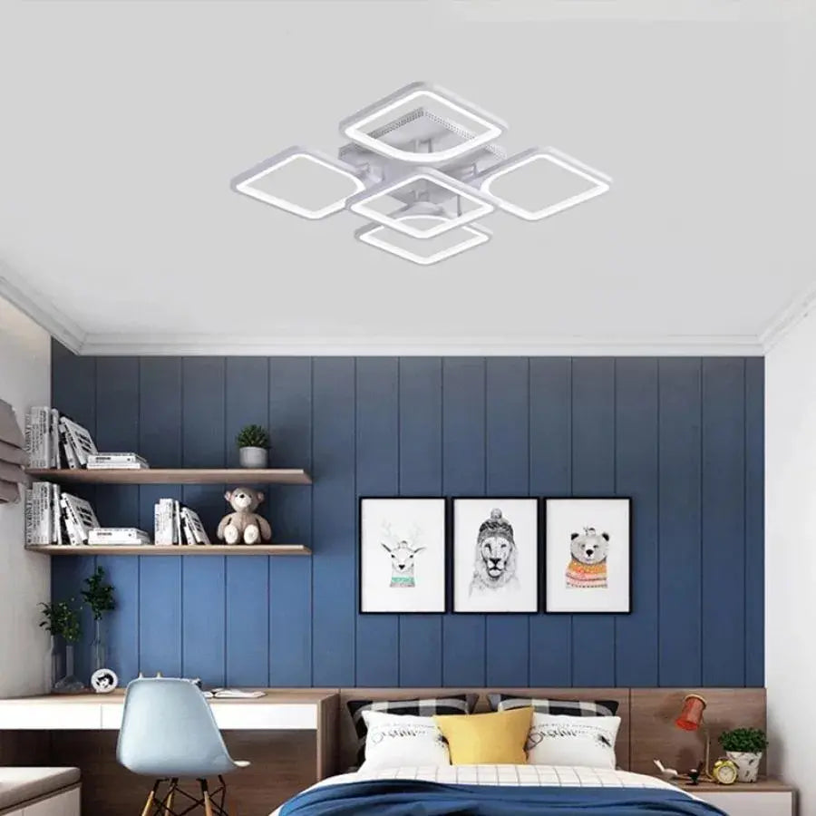 Lustra LED cu telecomanda FELY 80W, 5 Patrate, lumina Rece/Calda/Neutra, Dimabila, Alb Lustre LED cu Telecomanda Default Title Alessandro Design