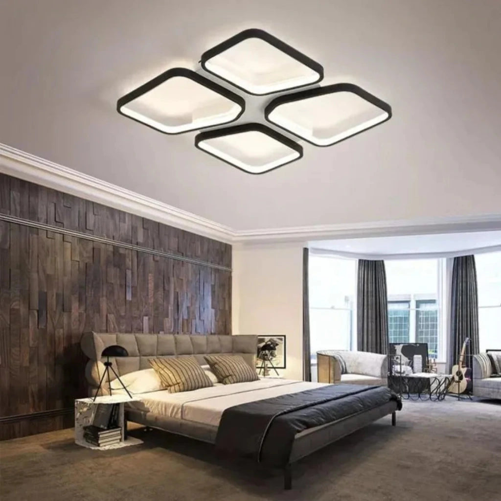 Lustra LED cu telecomanda DAIKI 69W, 4 Patrate, lumina Rece/Calda/Neutra, Dimabila, Negru Lustre LED cu Telecomanda Default Title Alessandro Design