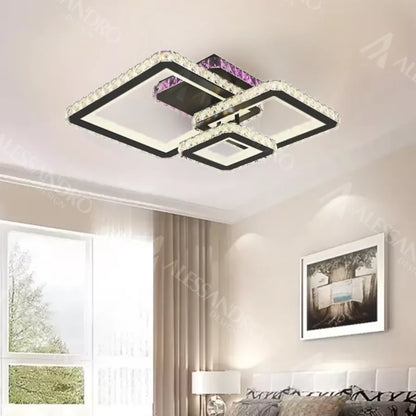 Lustra LED cu telecomanda si cristal BLAKELY RGB 166W, 3 Patrate, lumina Rece/Calda/Neutra, Dimabila, Negru Lustre LED Cristal Default Title Alessandro Design