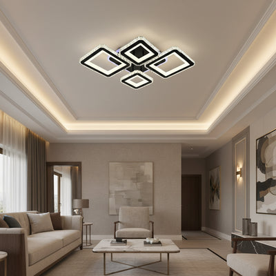 LED luster s diaľkovým ovládaním a krištáľovým QUADRIS RGB 96W, 4 štvorce, studené/teplé/neutrálne svetlo, stmievateľné, čierny