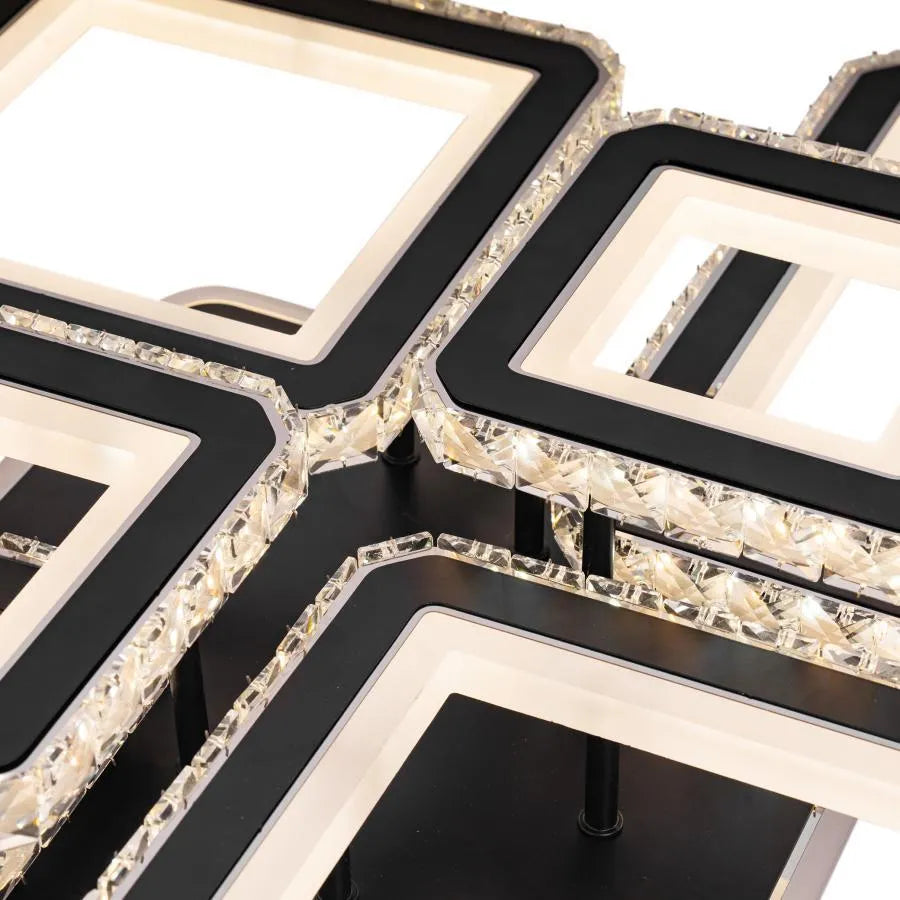 Lustra LED cu telecomanda si cristal QUADRIS RGB 177W, 6 Patrate, lumina Rece/Calda/Neutra 3000K/4000K/6000K, Dimabila, Negru, Metal si Cristal Lustre LED cu Telecomanda Default Title Alessandro Design