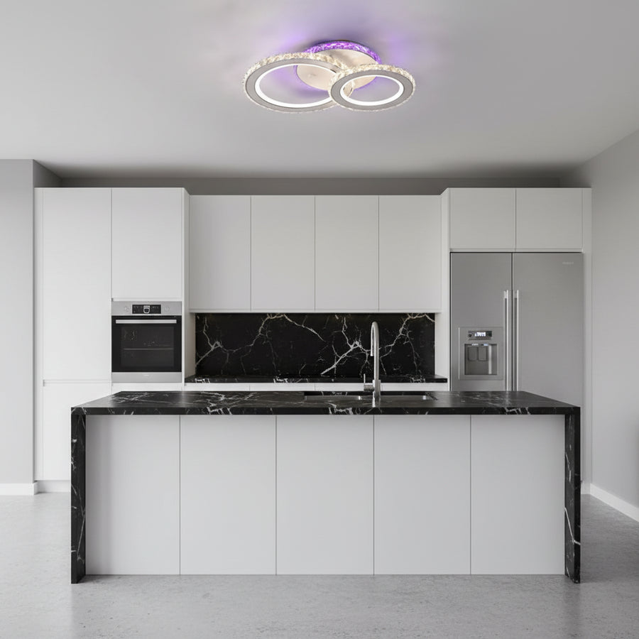 Lustra LED cu telecomanda si cristal NOVA ROTONDA RGB 42W, 2 Cercuri, lumina Rece/Calda/Neutra, Dimabila, Alb Lustre LED cu Telecomanda Default Title Alessandro Design