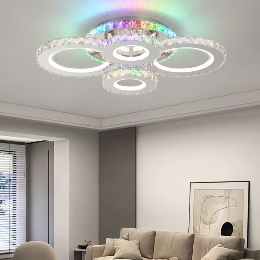 Lustra LED cu telecomanda si cristal NOVA ROTONDA RGB 82W, 4 Cercuri, lumina Rece/Calda/Neutra, Dimabila, Crom Lustre LED & Cristale Default Title Alessandro Design