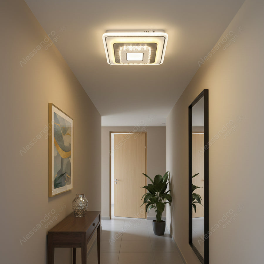 Krištáľový LED luster MITA 39W, 20x20cm, štvorcový, studené/teplé/neutrálne svetlo, biele LED luster Predvolený názov Alessandro Design