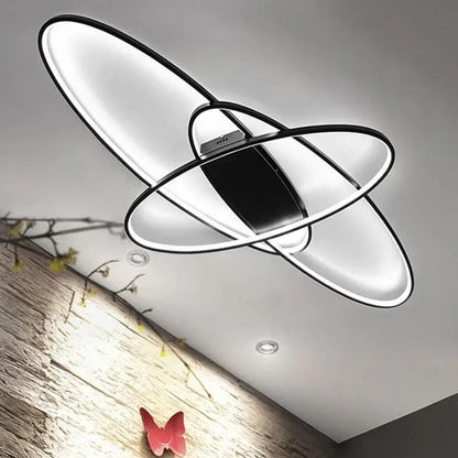 Lustra LED cu telecomanda ORBITA 74W, 3 Elemente, Ovala, lumina Rece/Calda/Neutra, Dimabila, Negru Lustre LED cu Telecomanda Default Title Alessandro Design