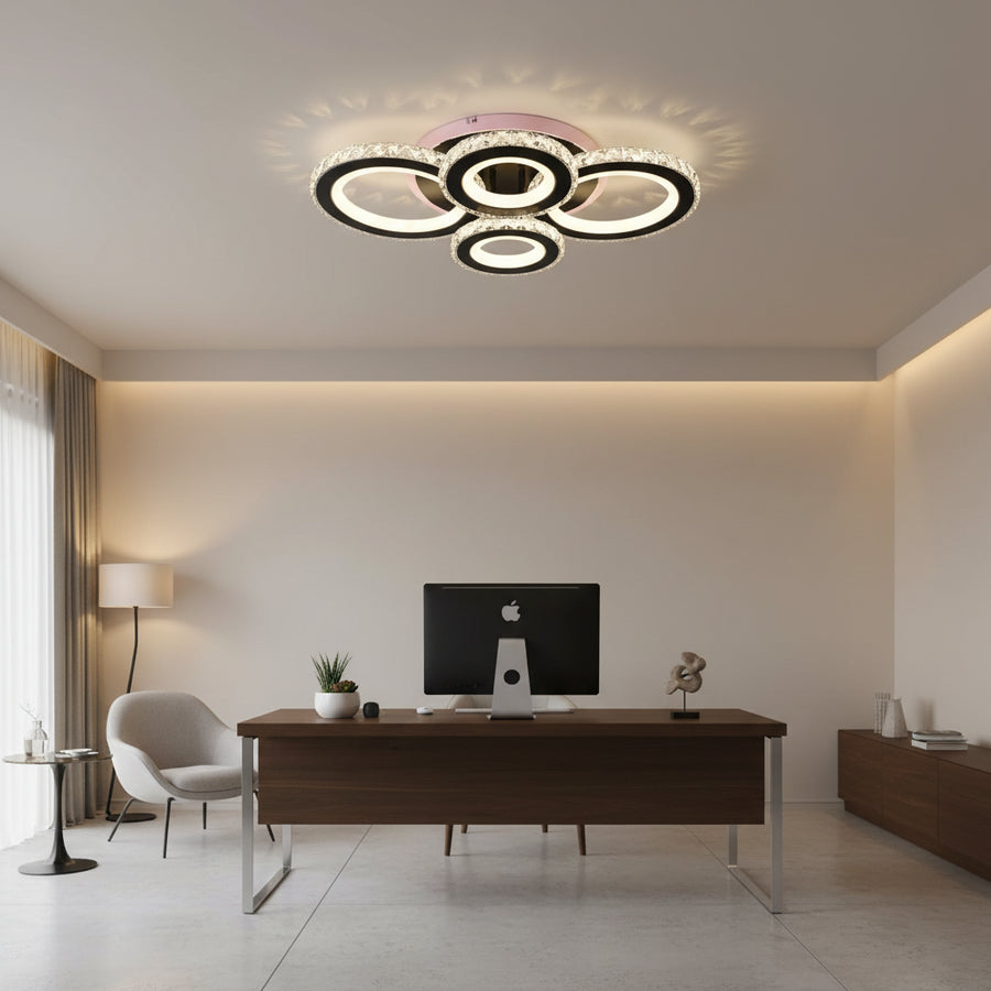 Lustra LED cu telecomanda si cristal NOVA ROTONDA RGB 82W, 4 Cercuri, lumina Rece/Calda/Neutra, Dimabila, Negru Lustre LED cu Telecomanda Default Title Alessandro Design