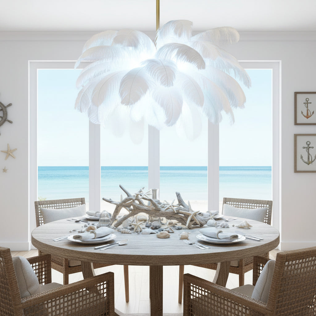 Candelabru Modern Minoss, 8W, Lumina Rece 6000K, Diametru 75 cm, Pene, Alb Candelabre Moderne Default Title Alessandro Design