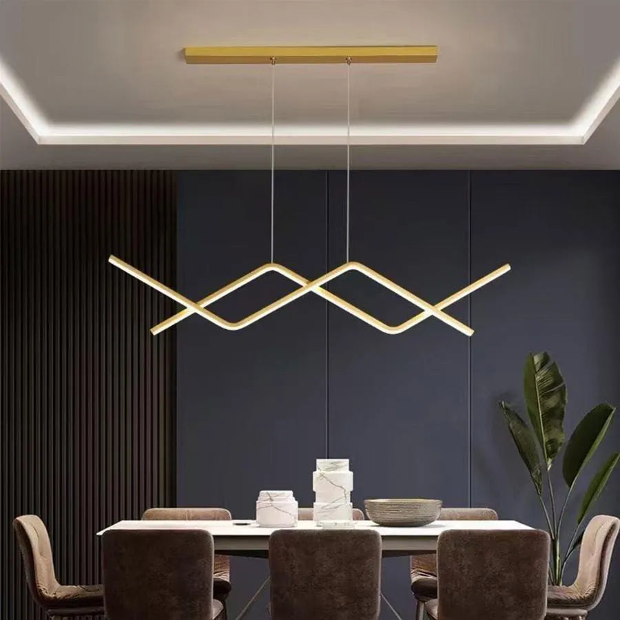 Závesný LED luster s diaľkovým ovládaním NAOMI 72W, Lineárny, Studené/Teplé/Neutrálne svetlo, Stmievateľný, Lesklý zlatý, Nastaviteľná výška