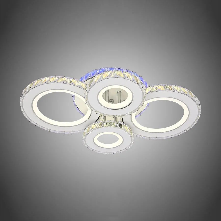 Lustra LED cu telecomanda si cristal MEILI ZAFINA RGB 136W, 4 Cercuri, lumina Rece/Calda/Neutra, Dimabila, Alb Lustre LED Cristal Default Title Alessandro Design