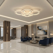 Lustra LED cu telecomanda si cristal NOVA ROTONDA RGB 145W, 6 Cercuri, lumina Rece/Calda/Neutra, Dimabila, Alb Lustre LED Cristal Default Title Alessandro Design