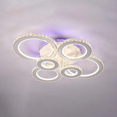 LED luster s diaľkovým ovládaním a krištáľom MEILI ZAFINA RGB 238W, 6 kruhov, studené/teplé/neutrálne svetlo, stmievateľné, biela