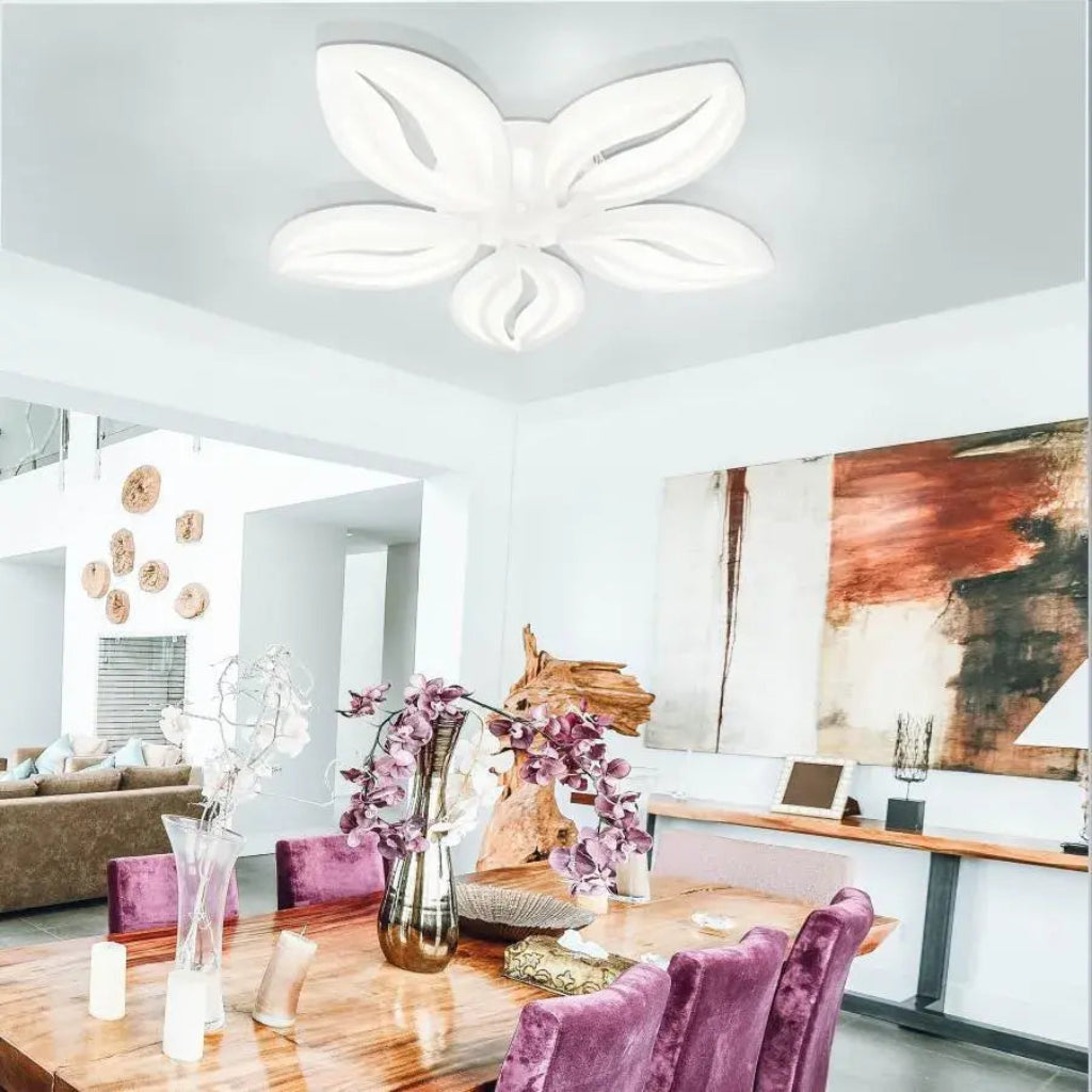 Lustra LED cu telecomanda ORCHID 66W, 5 Petale, lumina Rece/Calda/Neutra, Dimabila, Alb Lustre LED cu Telecomanda Default Title Alessandro Design