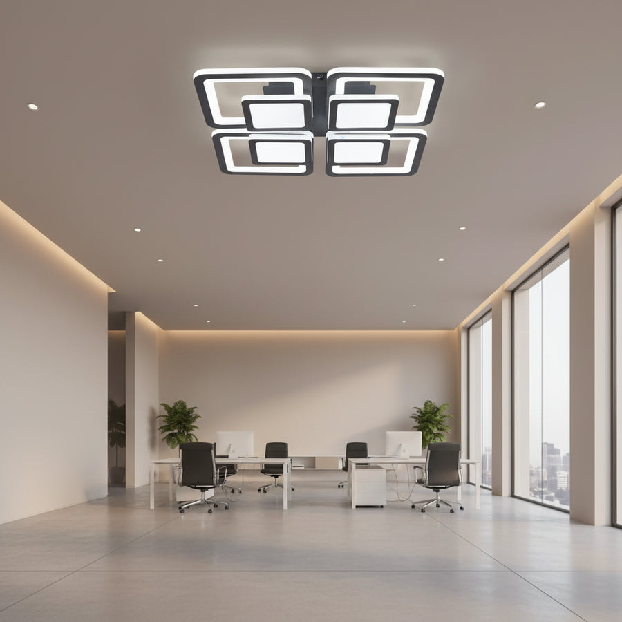 Lustra LED cu telecomanda SUSAN 96W, 4 Patrate, lumina Rece/Calda/Neutra, Dimabila, Negru Lustre LED cu Telecomanda Default Title Alessandro Design
