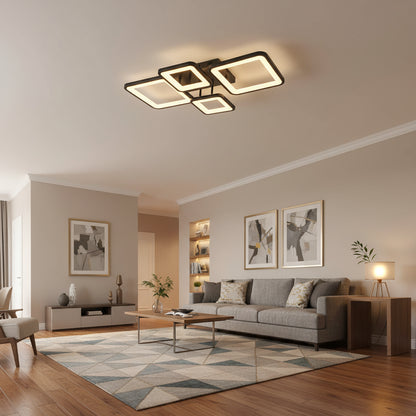 Lustra LED cu telecomanda MUGE 112W, 4 Patrate, lumina Rece/Calda/Neutra, Dimabila, Negru Lustre LED cu Telecomanda Default Title Alessandro Design