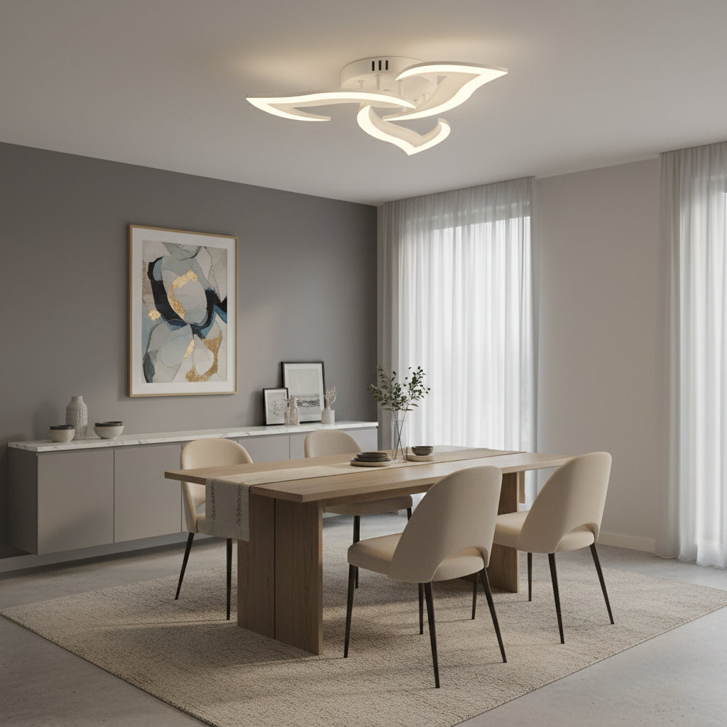 Lustra LED cu telecomanda LOTUS 32W, 3 Petale, lumina Rece/Calda/Neutra, Dimabila, Alb Lustre LED cu Telecomanda Default Title Alessandro Design