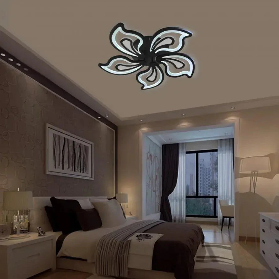 Lustra LED cu telecomanda GLORIOSA 150W, 5 Petale, lumina Rece/Calda/Neutra, Dimabila, Negru Lustre LED cu Telecomanda Default Title Alessandro Design