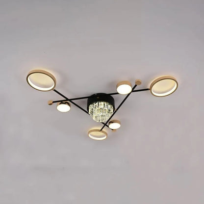 Lustra LED cu telecomanda si cristal MISEL 138W, 7 Elemente, lumina Rece/Calda/Neutra, Dimabila, Negru Auriu Lustre LED cu Telecomanda Default Title Alessandro Design